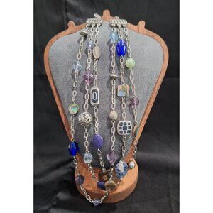 Lia Sophia Triple Strand Layered Beaded Necklace Silver-Tone With Multi-Color Ac